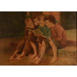 Boys reading Oil on canvas Indistinctly signed 48 x 68cm