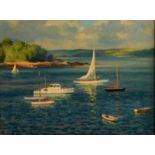 FRANK JAMESON Boats off Trefusis, Falmouth Oil on board Signed,