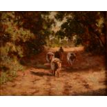 DIXON CLARK Cattle on a country lane Oil on board Signed 19 x 24cm Condition report: