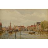 ARCHIBALD WEBB Dutch city canal Watercolour Signed 31 x 50cm
