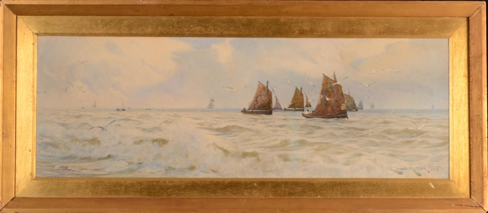 CHARLES MOTTRAM The Fishing Fleet Watercolour Signed and dated 1841 28 x 82cm - Image 2 of 2