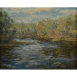 KOVALENKO River landscape Oil on canvas Signed Inscribed and dated 1991 to the back 22 x 27cm