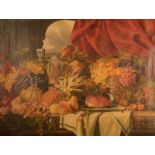 Dutch School Still life with fruit on a shelf Oil on canvas Indistinctly signed 81 x 108cm