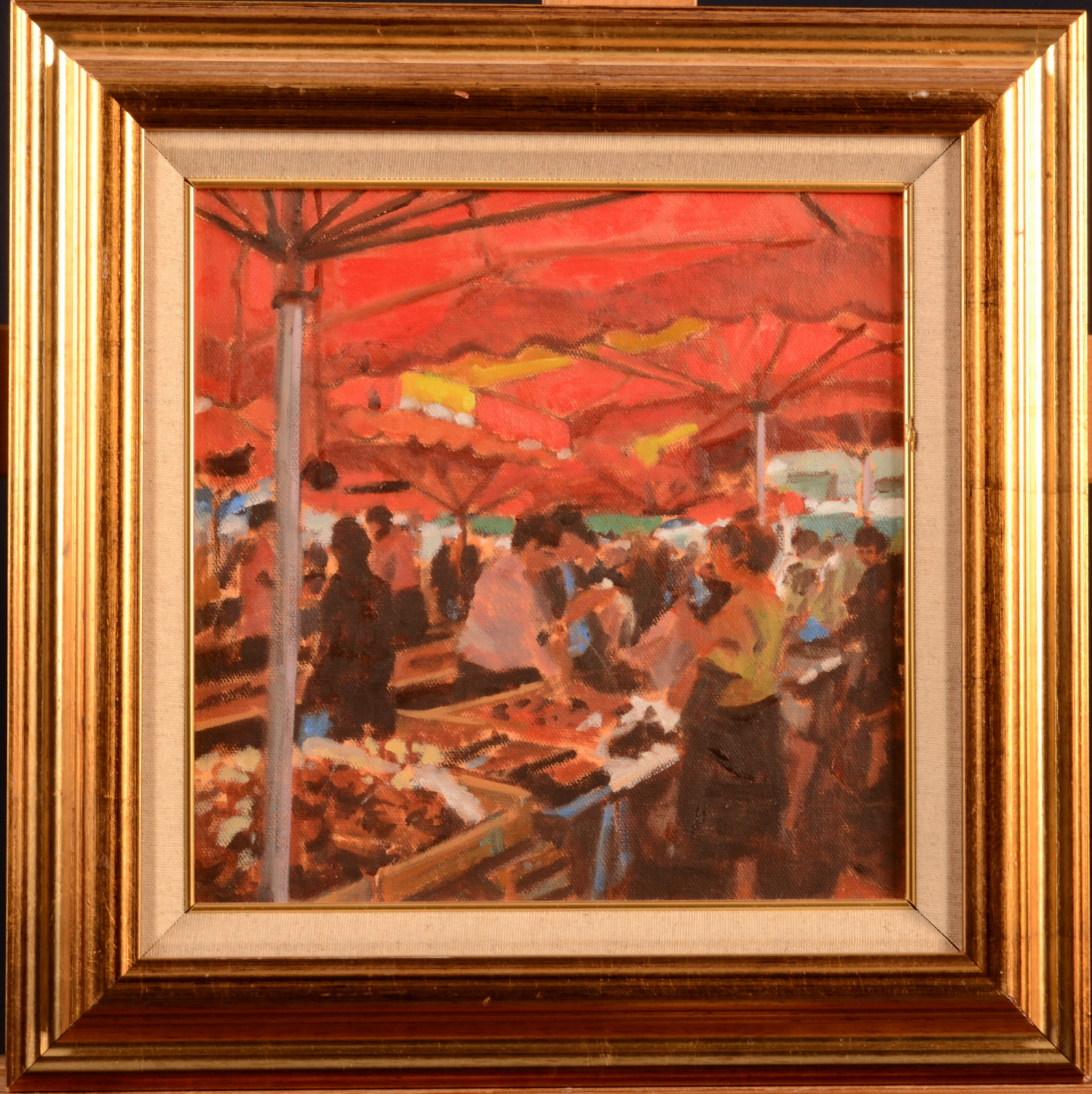 RAY DENTON A Market Stall Perigueux Oil on canvas Signed and inscribed to the back 25 x 25cm - Image 2 of 2