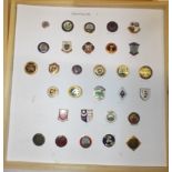 A collection of approximately 160 enamel and acrylic bowling badges including Hampshire,
