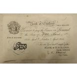 A white £5 note signed O'Brien and dated 7th April 1956,