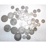 Miscellaneous British and foreign silver coins.