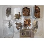 Miscellaneous British coins including a little pre 1947 silver and two German banknotes.