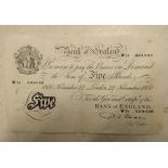 A white £5 note signed Beale and dated 22nd November 1951, serial W31.