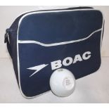 A B.O.A.C. flight bag, together with a B.O.A.C. sugar bowl by Ridgway.