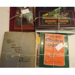 A heavy box of books relating to toys, railways, road transport and Meccano magazines.