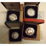 Four crown size silver coins:- Jersey £2 1989, Alderney £2 1989,