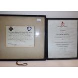 Two certificates :- both to major Crossey St. John Broadbent O.B.E. T.D.