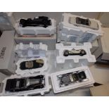 Six Die-cast vehicles by the Franklin Mint including Rolls Royce and Jaguar.