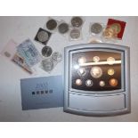 2000 proof coin set, together with a few other coins and banknotes.