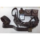 Military leather items including continental belt with buckle ammunition box etc.
