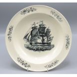 A maritime creamware plate, early 19th century, impressed herculanium to the underside,