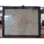An Underground Map of London, in its original underground oak frame, glazed, 67 x 82cm.
