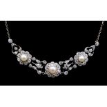 A fine late Victorian diamond and pearl platinum necklace,