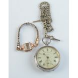 A 14ct gold cased ladies wristwatch and a silver cased keywind open face pocket watch the Climax