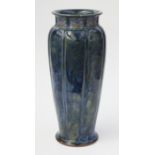 A large Royal Doulton vase, the blue and green flambe glazed fluted,