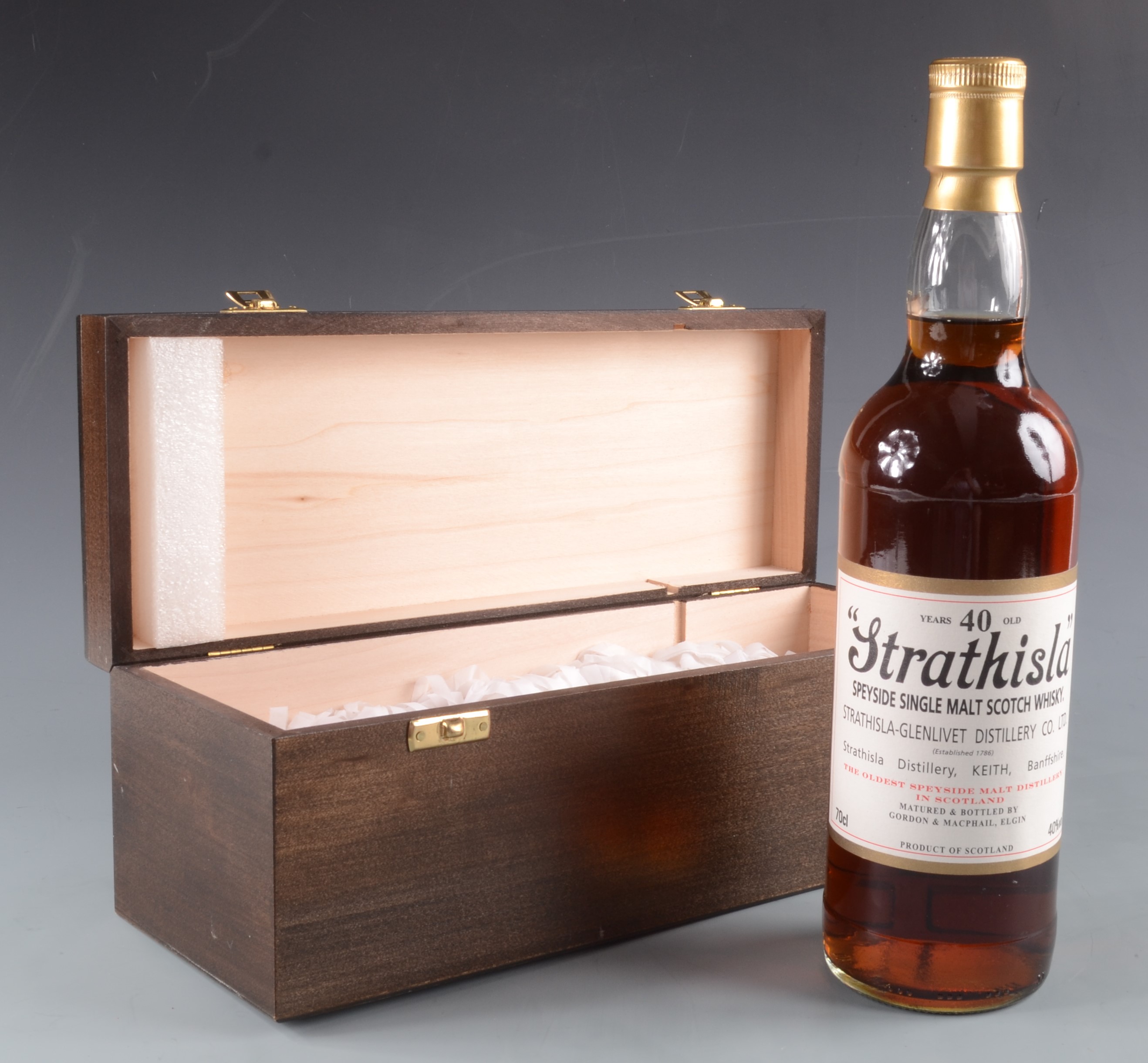 A bottle of 40 years old Strathisla Speyside Single Malt Scotch Whisky, 70cl, 40%, height 29.