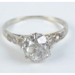 A high purity white gold diamond solitaire ring of approximately 1.