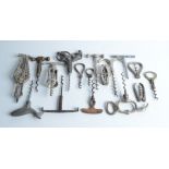 A selection of seventeen metal corkscrews, including a Lund.