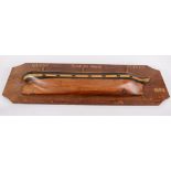 A wooden half hull ship model, inscribed 'QUEST Sunk in storm ST. IVES 1904', 21.2 x 68.5cm.