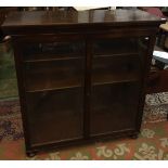 A mahogany bookcase, 19th century, with a pair of glazed doors on bun feet, height 131.