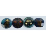 Four unmounted verre églomisé discs by Frances Federer two showing dogs,