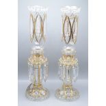 A pair of clear glass lustres,