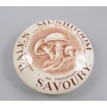 A Bale's Mushroom Savoury pot lid, also inscribed 'Prepared From Freshly Gathered Mushroms,