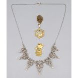 A marcasite and 'pearl' necklace, together with two high purity gold pendants.