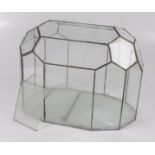 A leaded glass terrarium, height 30.5cm, length 39.5cm, width 24.5cm.