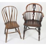 A Windsor armchair, 19th century, with a pierced splat and stick filled back,