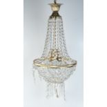A cut glass and metal hanging chandelier, 20th century, height 62cm, diameter 30cm.