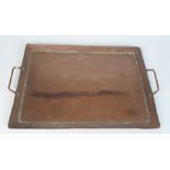 A John Pearson hammered copper rectangular tray, twin handles, impressed JP twice to base, 44 x 29.
