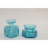 Two Whitefriars blue glass vases, heights 11.8cm and 8cm.