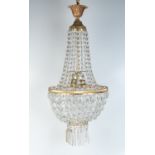 A cut glass and metal hanging chandelier, 20th century, height 69cm, diameter 30cm.