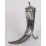 A Scottish horn snuff mull, with silver plated mounts and feet, height 21cm.