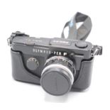 An Olympus-Pen F camera, with Olympus F.Zuiko Auto-S 1:1.8 f=38mm 297691 lens, in original case.