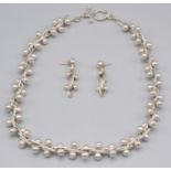 A contemporary silver ball and link necklace and a pair of matching earrings 107g.