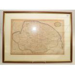 A hand coloured map of Norfolk by Robert Morden, 18th century, framed and glazed, map size 37.