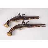 A pair of flintlock pistols, 18th century, each lock plate signed 'Barbar', the top of each 20.