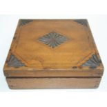 A walnut silk lined work box, early 20th century,