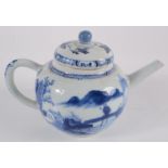 A Chinese porcelain blue and white teapot, 18th century, the body decorated with a river scene,