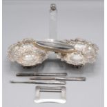 A pair of late Victorian silver bon bon dishes and other pieces.