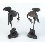 A pair of Japanese bronze figures of storks, 19th century,