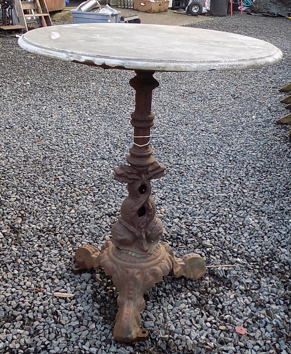 A cast iron and marble topped circular garden table, height 73cm, diameter 59cm. - Image 2 of 2